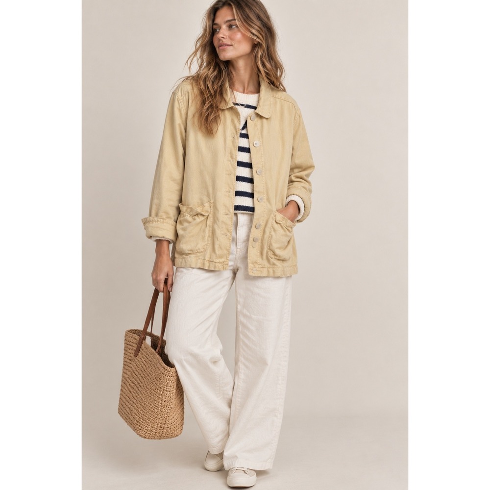 J. Jill Butter Yellow Button Front Linen Jacket XL 100% Linen